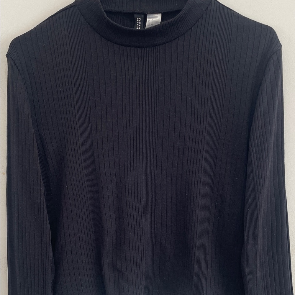 H&M Black Ribbed Mock Neck Long Sleeve Stretch Layering Top Size Large